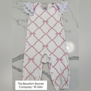 Pink and White Baby Romper with Bow Pattern
